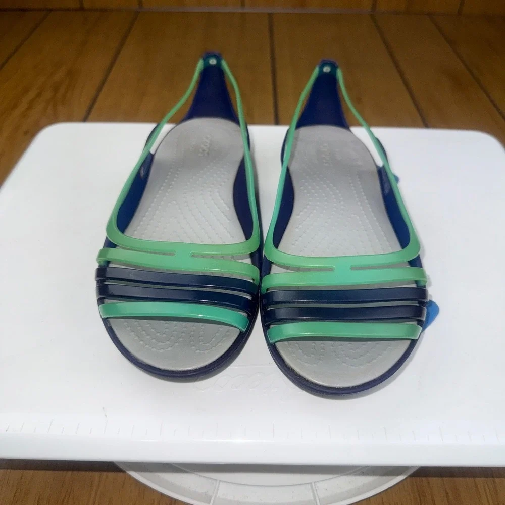 Crocs Isabella Strappy Sandals Cerulean Blue Green Womens 7 Slingback Flats